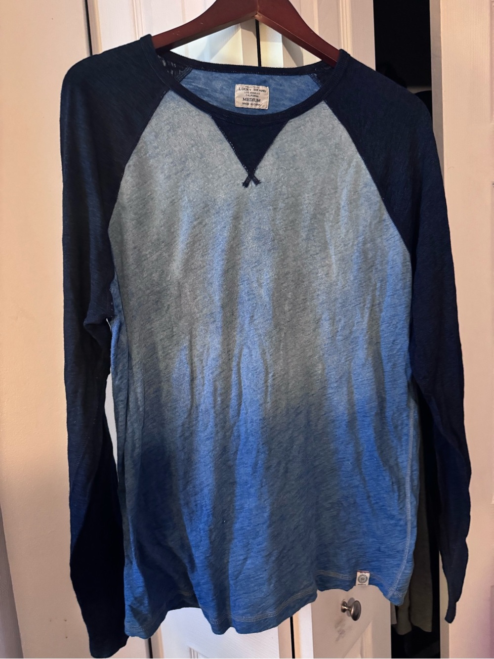 Lucky Brand Light Heather Blue Tee with Navy Trim